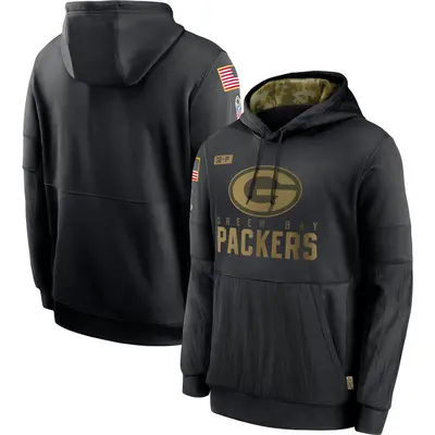 Men's Green Bay Packers Black 2020 Salute to Service Sideline Performance Pullover Hoodie