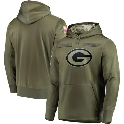 Men's Green Bay Packers Olive 2018 Salute to Service Sideline Therma Performance Pullover Hoodie