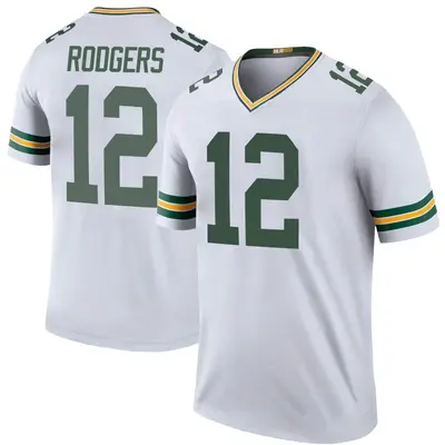Men's Legend Aaron Rodgers Green Bay Packers White Color Rush Jersey