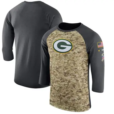 Men's Legend Green Bay Packers Camo/Anthracite Salute to Service 2017 Sideline Performance Three-Quarter Sleeve T-Shirt