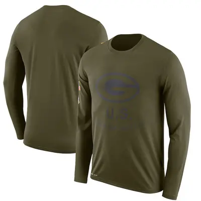 Men's Legend Green Bay Packers Olive 2018 Salute to Service Sideline Performance Long Sleeve T-Shirt