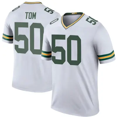 Men's Legend Zach Tom Green Bay Packers White Color Rush Jersey