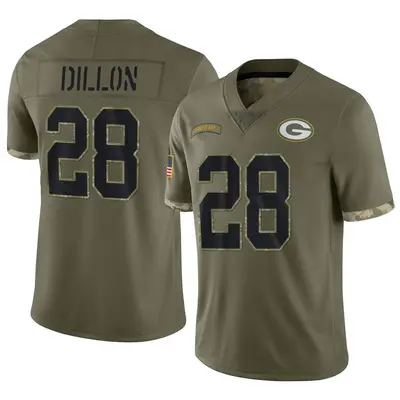 Men's Limited AJ Dillon Green Bay Packers Olive 2022 Salute To Service Jersey