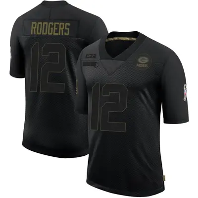 Men's Limited Aaron Rodgers Green Bay Packers Black 2020 Salute To Service Jersey