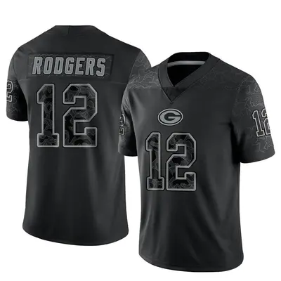 Men's Limited Aaron Rodgers Green Bay Packers Black Reflective Jersey