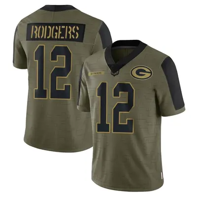 Men's Limited Aaron Rodgers Green Bay Packers Olive 2021 Salute To Service Jersey