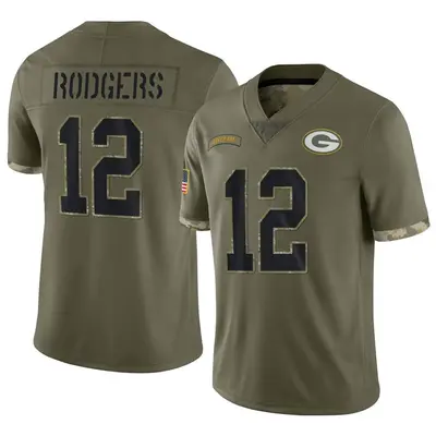 Men's Limited Aaron Rodgers Green Bay Packers Olive 2022 Salute To Service Jersey