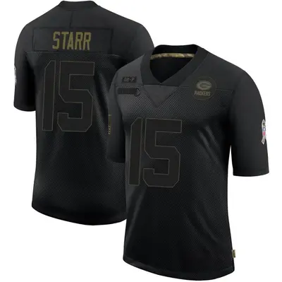 Men's Limited Bart Starr Green Bay Packers Black 2020 Salute To Service Jersey