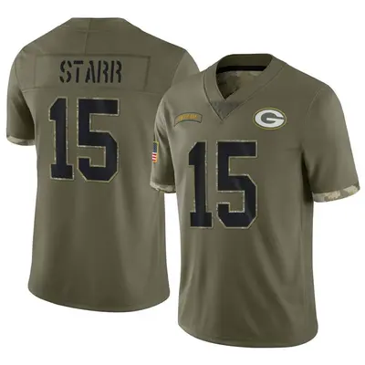 Men's Limited Bart Starr Green Bay Packers Olive 2022 Salute To Service Jersey