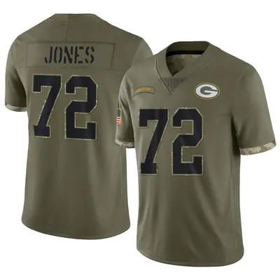 Men's Limited Caleb Jones Green Bay Packers Olive 2022 Salute To Service Jersey
