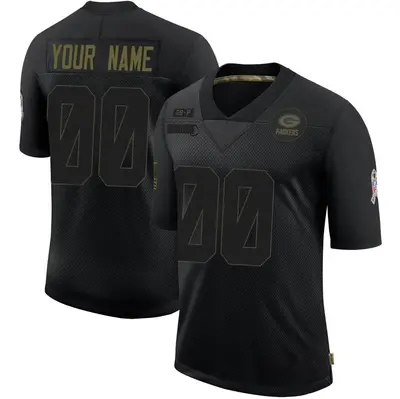 Men's Limited Custom Green Bay Packers Black 2020 Salute To Service Jersey