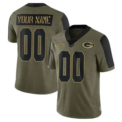 Men's Limited Custom Green Bay Packers Olive 2021 Salute To Service Jersey