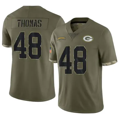 Men's Limited DQ Thomas Green Bay Packers Olive 2022 Salute To Service Jersey