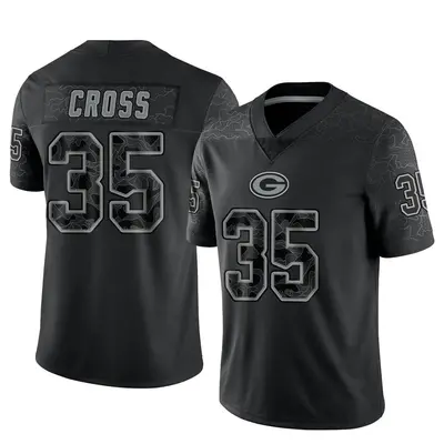 Men's Limited De'Vante Cross Green Bay Packers Black Reflective Jersey