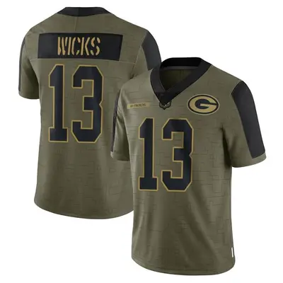 Men's Limited Dontayvion Wicks Green Bay Packers Olive 2021 Salute To Service Jersey