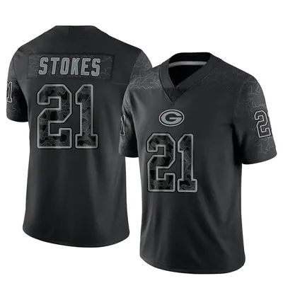 Men's Limited Eric Stokes Green Bay Packers Black Reflective Jersey
