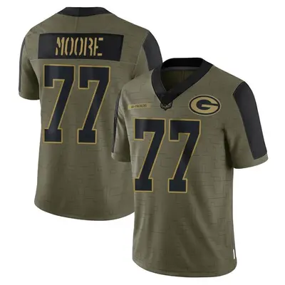 Men's Limited George Moore Green Bay Packers Olive 2021 Salute To Service Jersey