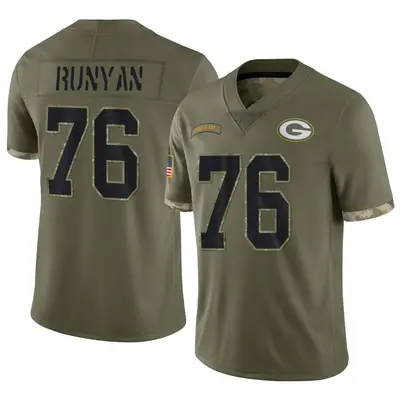 Men's Limited Jon Runyan Green Bay Packers Olive 2022 Salute To Service Jersey