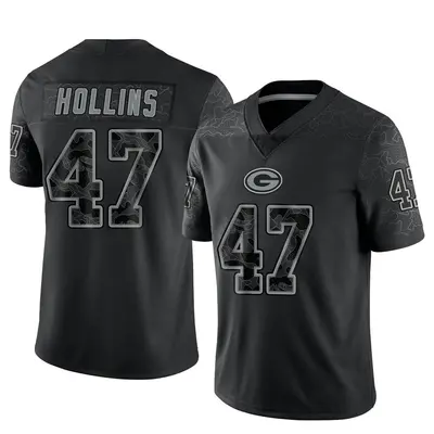 Men's Limited Justin Hollins Green Bay Packers Black Reflective Jersey