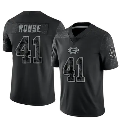 Men's Limited Nydair Rouse Green Bay Packers Black Reflective Jersey