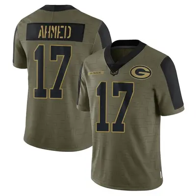 Men's Limited Ramiz Ahmed Green Bay Packers Olive 2021 Salute To Service Jersey