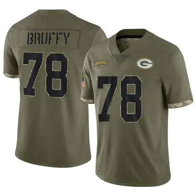 Men's Limited Travis Bruffy Green Bay Packers Olive 2022 Salute To Service Jersey
