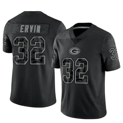 Men's Limited Tyler Ervin Green Bay Packers Black Reflective Jersey