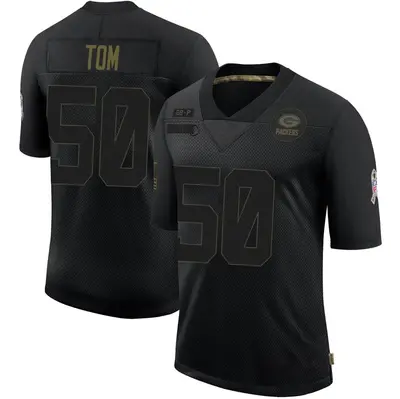 Men's Limited Zach Tom Green Bay Packers Black 2020 Salute To Service Jersey