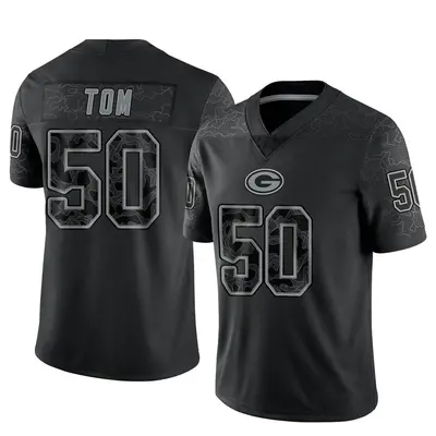 Men's Limited Zach Tom Green Bay Packers Black Reflective Jersey
