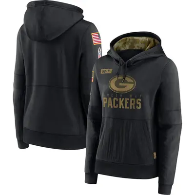 Women's Green Bay Packers Black 2020 Salute to Service Performance Pullover Hoodie