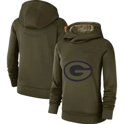 Women's Green Bay Packers Olive 2018 Salute to Service Team Logo Performance Pullover Hoodie