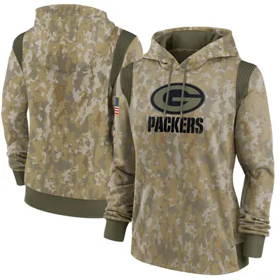 Women's Green Bay Packers Olive 2021 Salute to Service Therma Performance Pullover Hoodie