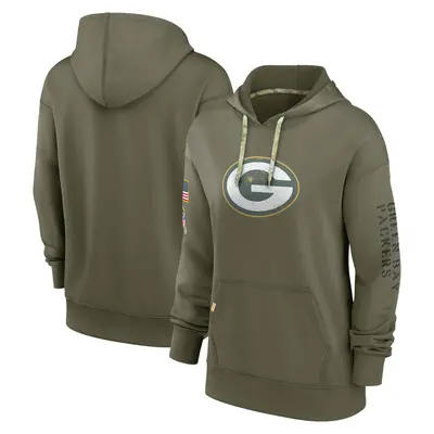 Women's Green Bay Packers Olive 2022 Salute to Service Performance Pullover Hoodie