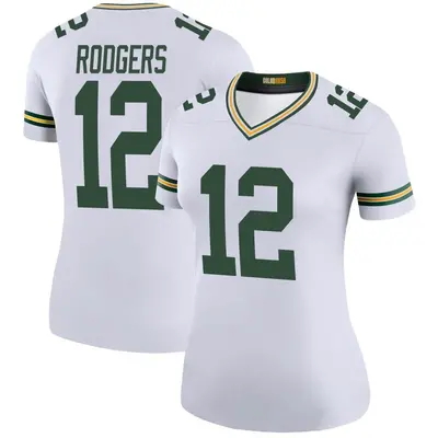 Women's Legend Aaron Rodgers Green Bay Packers White Color Rush Jersey