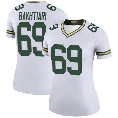 Women's Legend David Bakhtiari Green Bay Packers White Color Rush Jersey