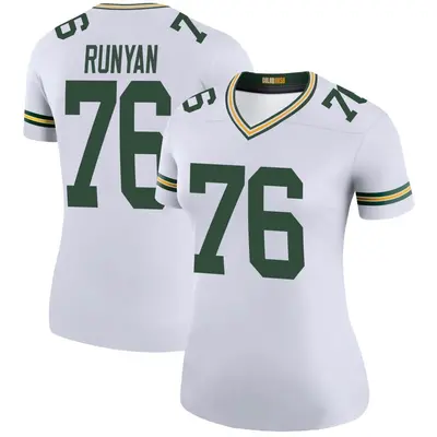 Women's Legend Jon Runyan Green Bay Packers White Color Rush Jersey