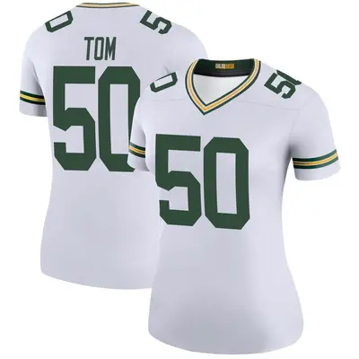 Women's Legend Zach Tom Green Bay Packers White Color Rush Jersey