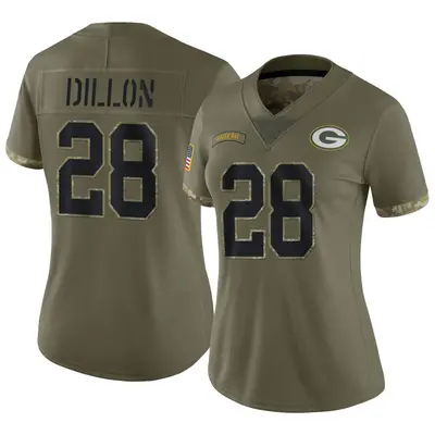 Women's Limited AJ Dillon Green Bay Packers Olive 2022 Salute To Service Jersey