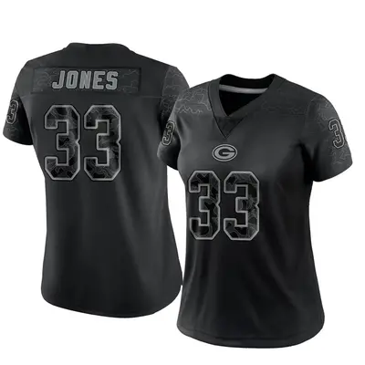 Women's Limited Aaron Jones Green Bay Packers Black Reflective Jersey