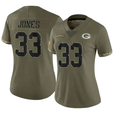 Women's Limited Aaron Jones Green Bay Packers Olive 2022 Salute To Service Jersey
