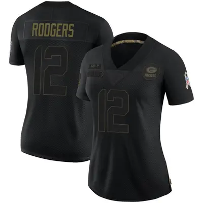 Women's Limited Aaron Rodgers Green Bay Packers Black 2020 Salute To Service Jersey