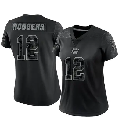 Women's Limited Aaron Rodgers Green Bay Packers Black Reflective Jersey