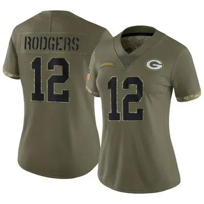 Women's Limited Aaron Rodgers Green Bay Packers Olive 2022 Salute To Service Jersey