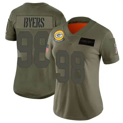 Women's Limited Akial Byers Green Bay Packers Camo 2019 Salute to Service Jersey