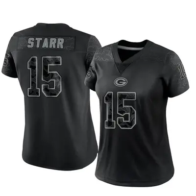 Women's Limited Bart Starr Green Bay Packers Black Reflective Jersey