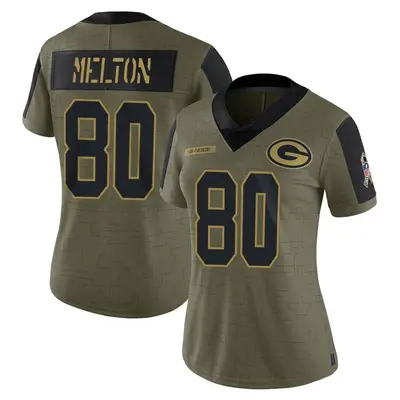 Women's Limited Bo Melton Green Bay Packers Olive 2021 Salute To Service Jersey