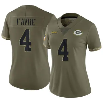 Women's Limited Brett Favre Green Bay Packers Olive 2022 Salute To Service Jersey