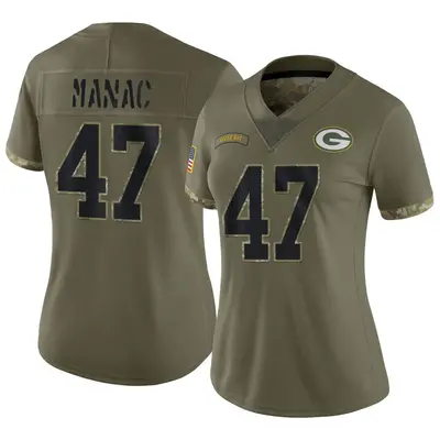Women's Limited Chauncey Manac Green Bay Packers Olive 2022 Salute To Service Jersey