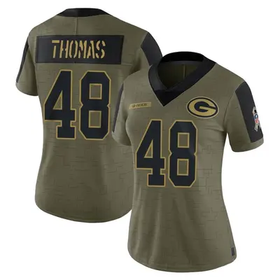 Women's Limited DQ Thomas Green Bay Packers Olive 2021 Salute To Service Jersey