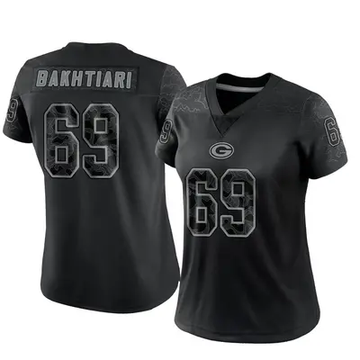 Women's Limited David Bakhtiari Green Bay Packers Black Reflective Jersey